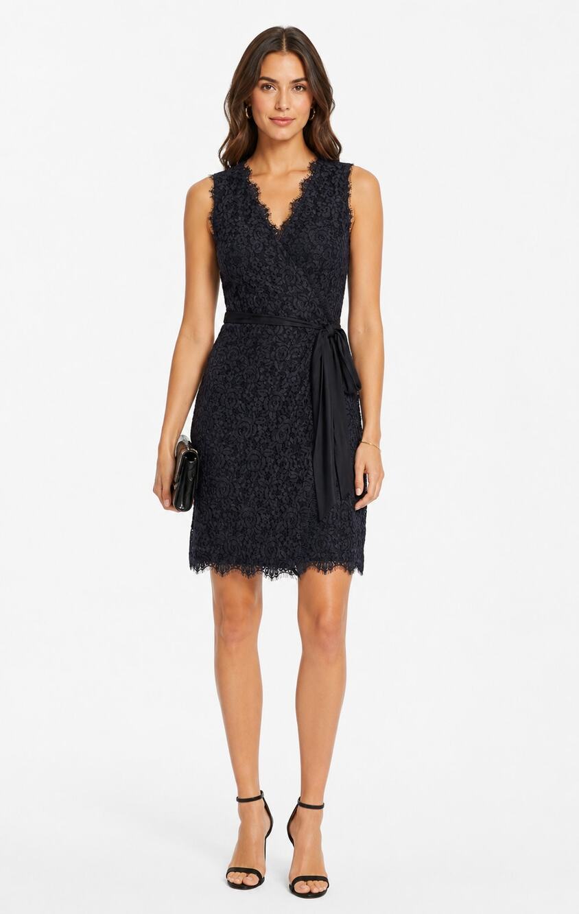 DVF Diane von Furstenberg Julianna Lace Wrap Dress Navy Blue Womens Size 4